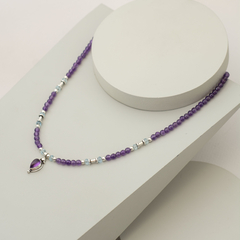 Collar de plata, amatista y aguamarina