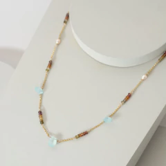 Collar cadena goldfilled, zafiro tundru y calcedonia en internet