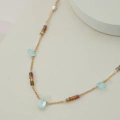 Collar cadena goldfilled, zafiro tundru y calcedonia - comprar online