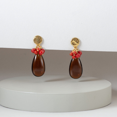 Aros combinados con gota checa color topacio y co-ral - comprar online