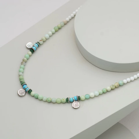 Collar de crisopacio, turquesa y plata