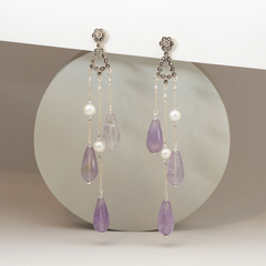 Aros largos triples de amatista - comprar online