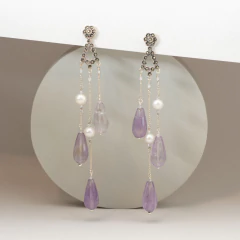Aros largos triples de amatista - comprar online