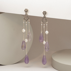 Aros largos triples de amatista - comprar online