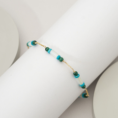 Pulsera cadena goldfilled, madreperla, malaquita y turquesa