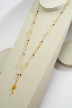 Collar largo/corto con citrinos, rubíes y goldfilled- hecho a mano