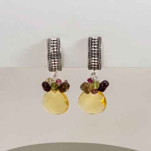 Aros racimo de turmalina (clip) - hecho a mano - comprar online