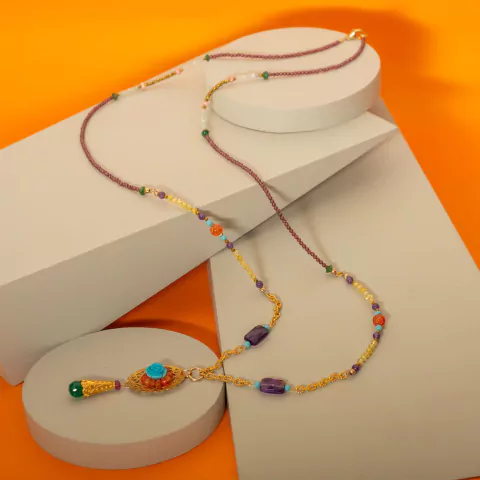 Collar largo vermeil multicolor