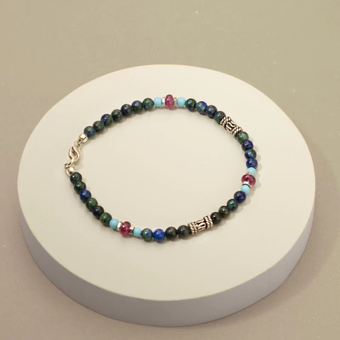 Pulsera combinada de plata, crisocola y turquesa - comprar online