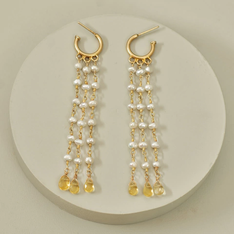Aros argolla vermeil con lluvia de perlas y gotas de citrino