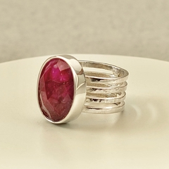Anillo rulos de plata con raíz de rubí - comprar online