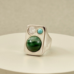Anillo de plata con malaquita y turquesa - tienda online