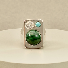 Anillo de plata con malaquita y turquesa - BLAUHAUS JOYAS
