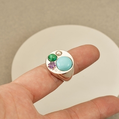Anillo de plata turquesa, malaquita, perla, amatista y cubic - BLAUHAUS JOYAS