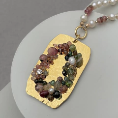 Collar de Turmalinas multicolor con centro bordado - comprar online