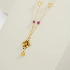 Collar largo/corto con citrinos, rubíes y goldfilled- hecho a mano