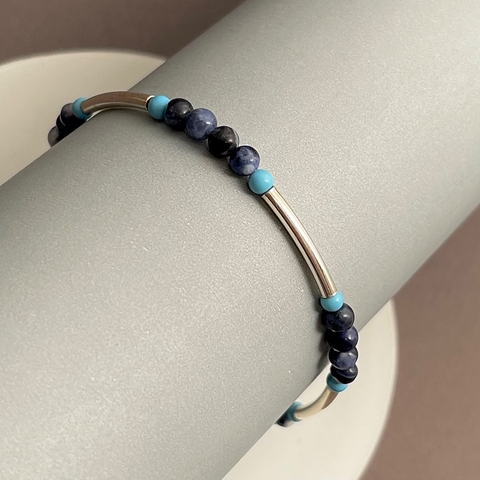 Pulsera tubo Plata y piedras
