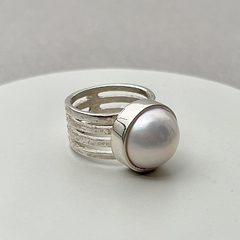 Anillo rulos de plata con perla - BLAUHAUS JOYAS