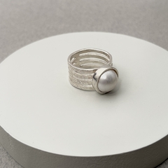 Anillo rulos de plata con perla
