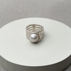 Anillo rulos de plata con perla - comprar online