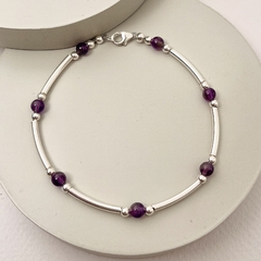Pulseras tubos de Plata y Piedras naturales