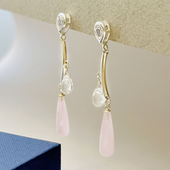 Aros combinados plata y cuarzo rosa