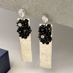 Aros bordados con ónix base plata