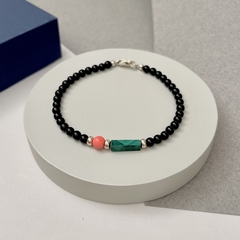 Pulsera de Onix, c.oral rosa y malaquita