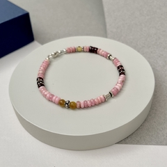 Pulsera combinada plata y opalo rosa
