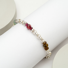 Pulsera con cadena de plata y turmalinas multicolor - hecho a mano