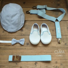 Set de 4 accesorios + CALZADO blanco y celeste