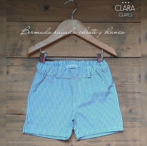 Bermuda rayada celeste y blanca - comprar online