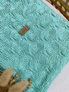 MANTA TEJIDA/CORAZÓN VERDE ACQUA - comprar online