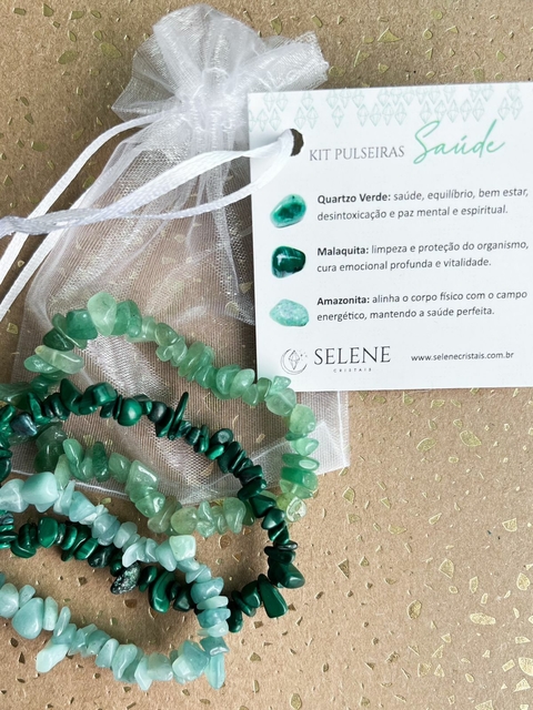 Kit Pulseiras SAÚDE - Amazonita, Malaquita e Quartzo Verde