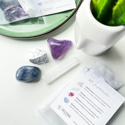 Kit Pedras INSÔNIA - Howlita, Selenita, Ametista e Quartzo Azul