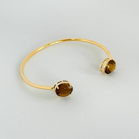 BRACELETE FACETADO DUAS PEDRAS OLHO DE TIGRE REGULÁVEL