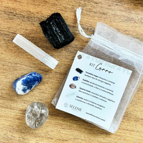 Kit Pedras CARRO - Quartzo fumê, Selenita, Sodalita e Turmalina