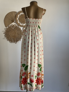 Vestido longo - decote quadrado - Linda flor