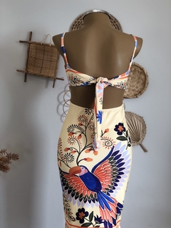 Vestido Mid malha canelada - fundo creme - loja online