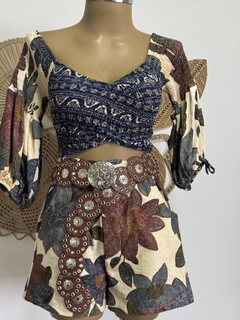 Cropped transpassado de lastex- Boho fashion - loja online
