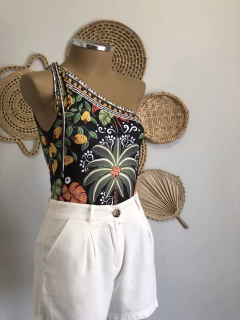 Body Maiô assimétrico- preto e verde - loja online