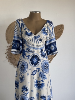 Vestido longo com mangas - Jardim Mediterrâneo - loja online