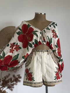Short de sarja - Coleção Encanto das flores - Maria Mariá Moda e Acessórios