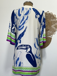 Vestido curto com gola em tricot - detalhes azul na internet