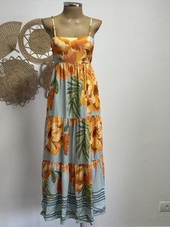 Vestido longo amarração nas costas - Flores bordadas - loja online