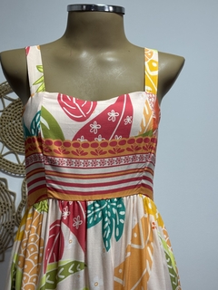 Vestido longo alças largas e decote quadrado- Bella flor - comprar online