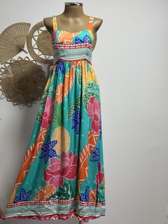 Vestido longo alças largas e decote quadrado -Bella Flor - loja online