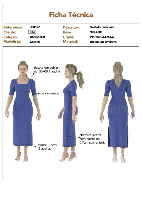 Modelagem de Vestido Feminino Maxi em ribana. para Malha com elastano 300.592 - comprar online