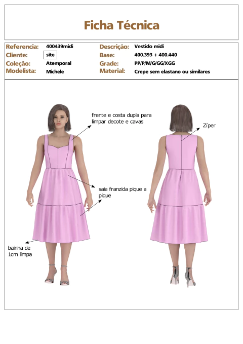 Modelagem de Vestido Feminino Comprimento Midi para tecido com elastano ref 400.439midi - comprar online