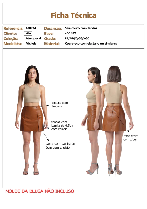 Modelagem de Saia Feminina couro eco com elastano. para Tecido com elastano. ref 400.724 - comprar online